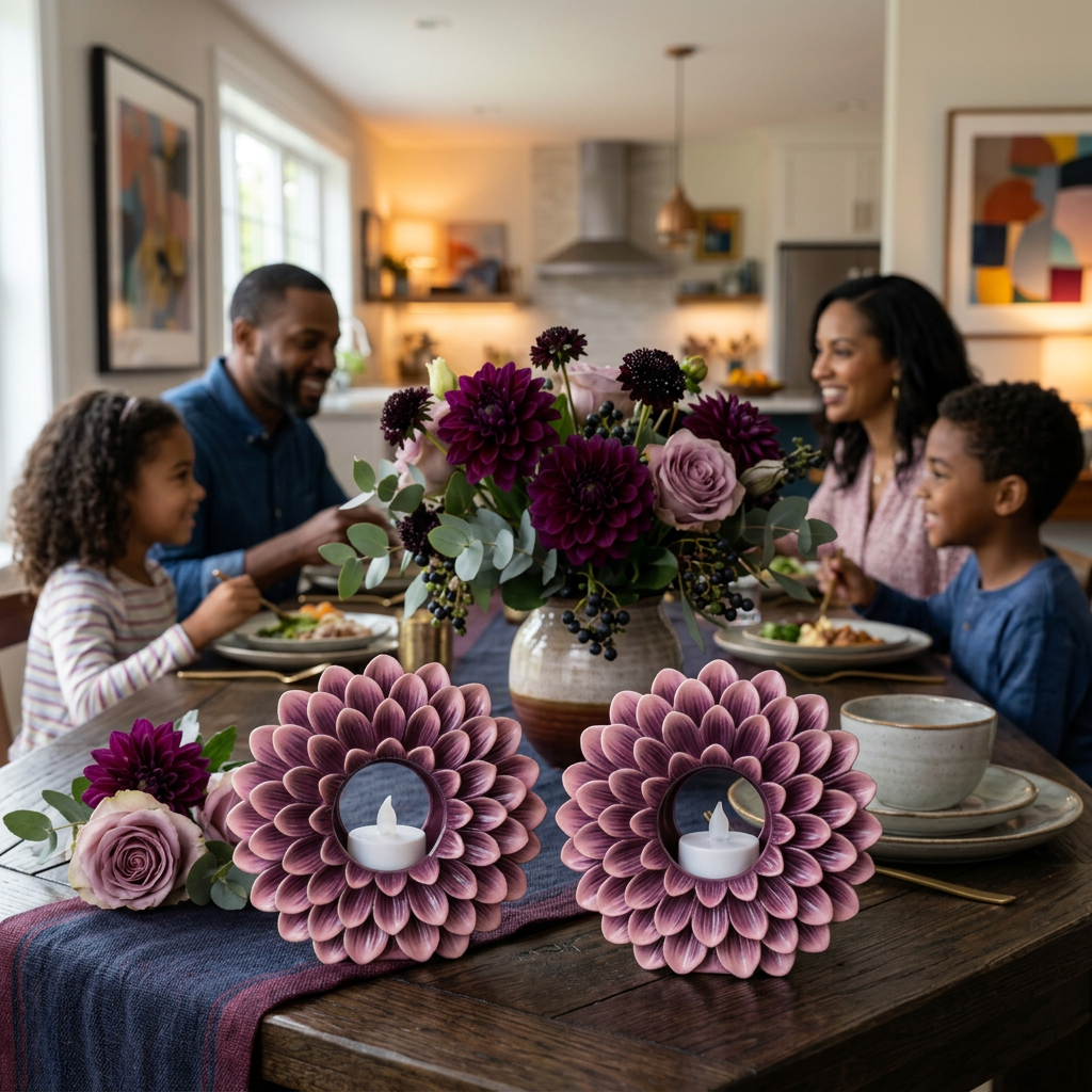 Dahlia LED Tealight Holder Duo American family setting