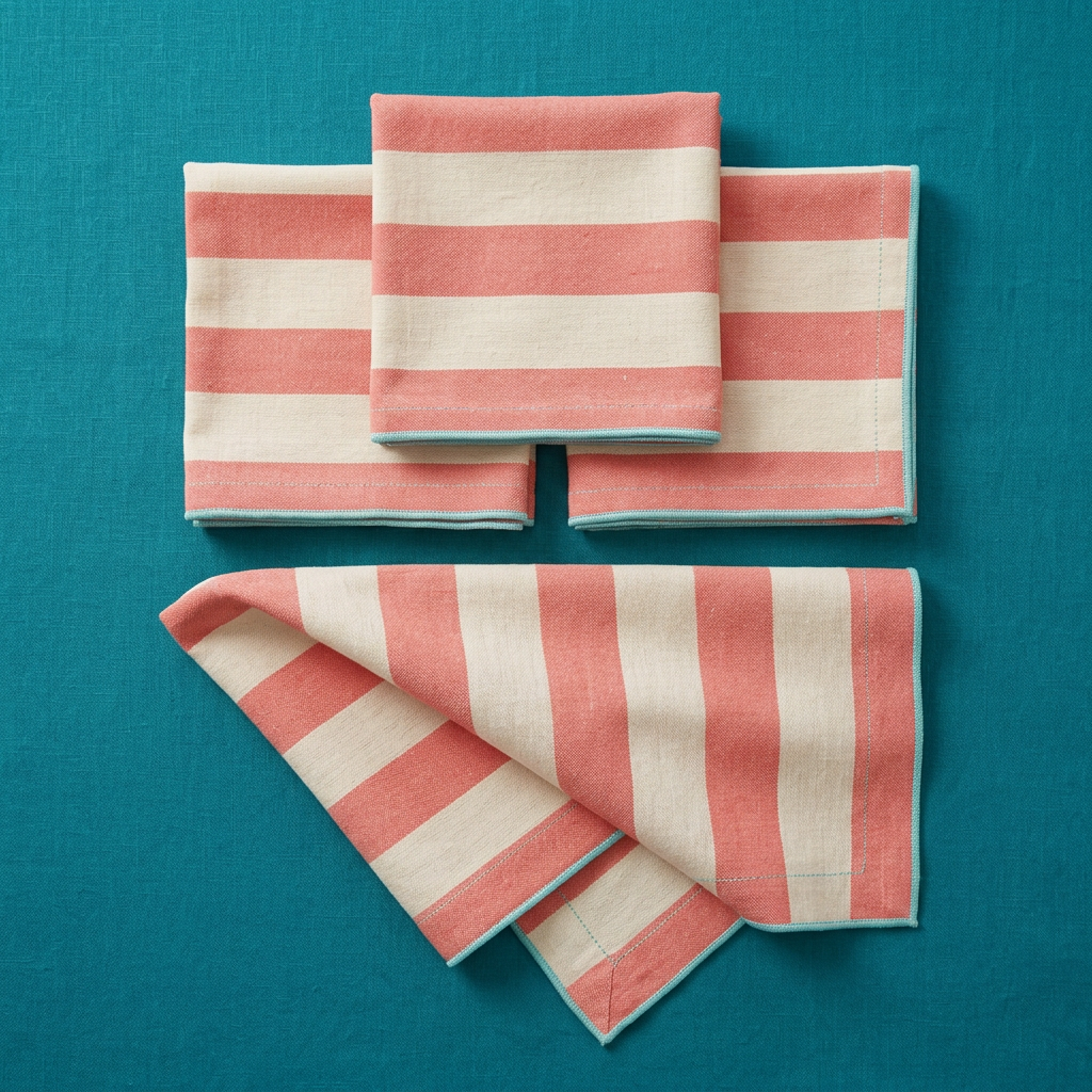 Coral Stripe Napkin Quartet overhead view