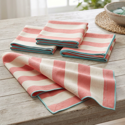 Coral Stripe Napkin Quartet stripe detail