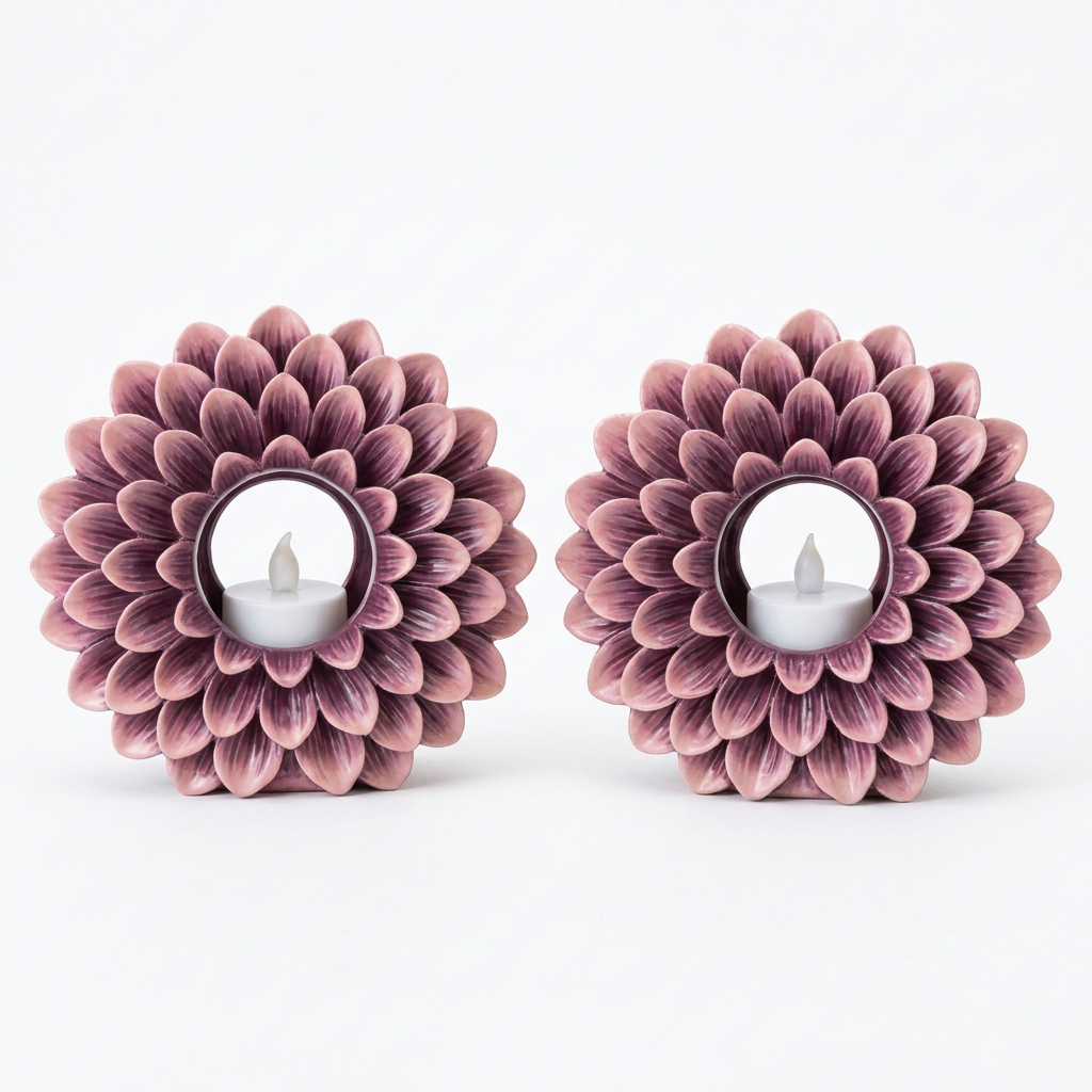 Dahlia LED Tealight Holder Duo white background