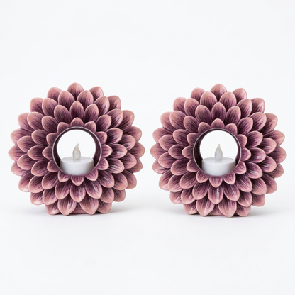 Dahlia LED Tealight Holder Duo white background