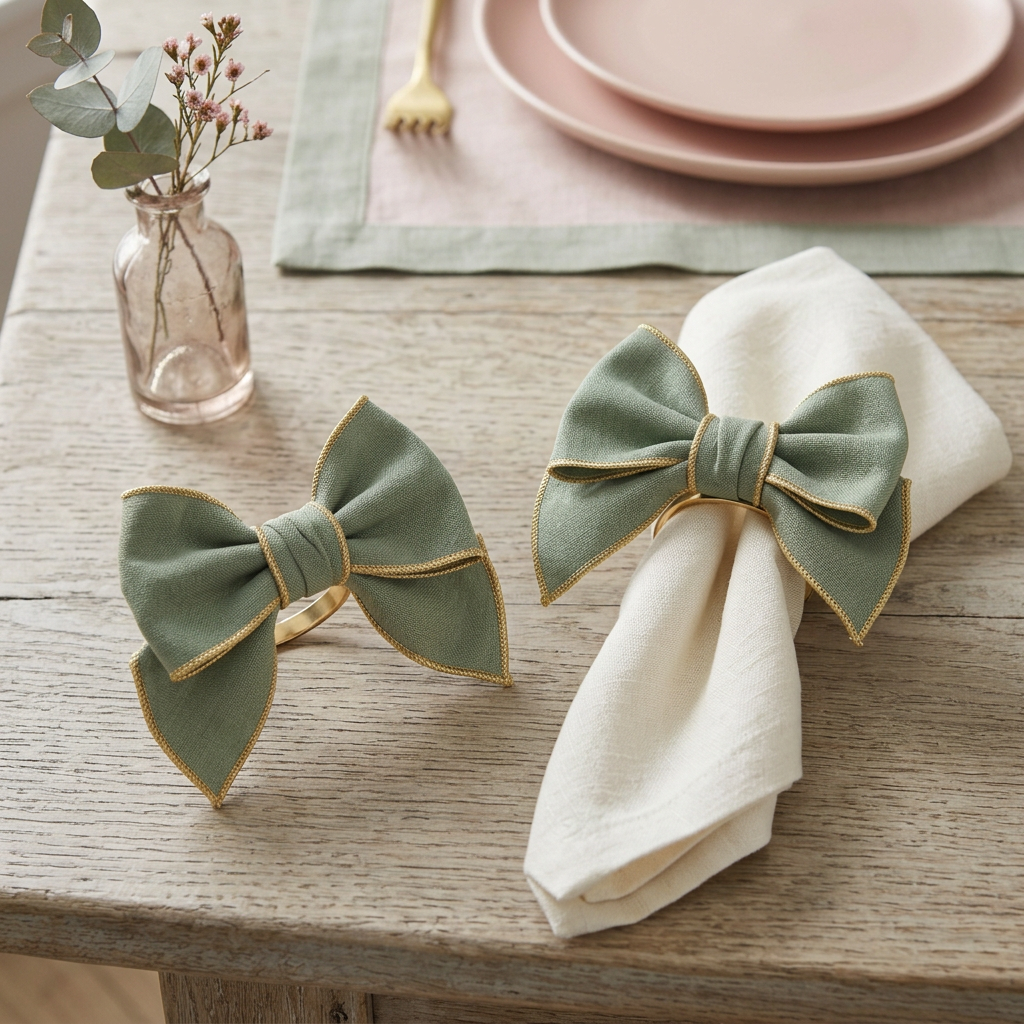 Sage Ribbon Napkin Ring Duo table styling