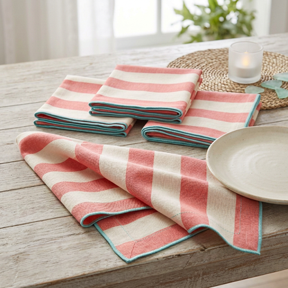Coral Stripe Napkin Quartet styled table