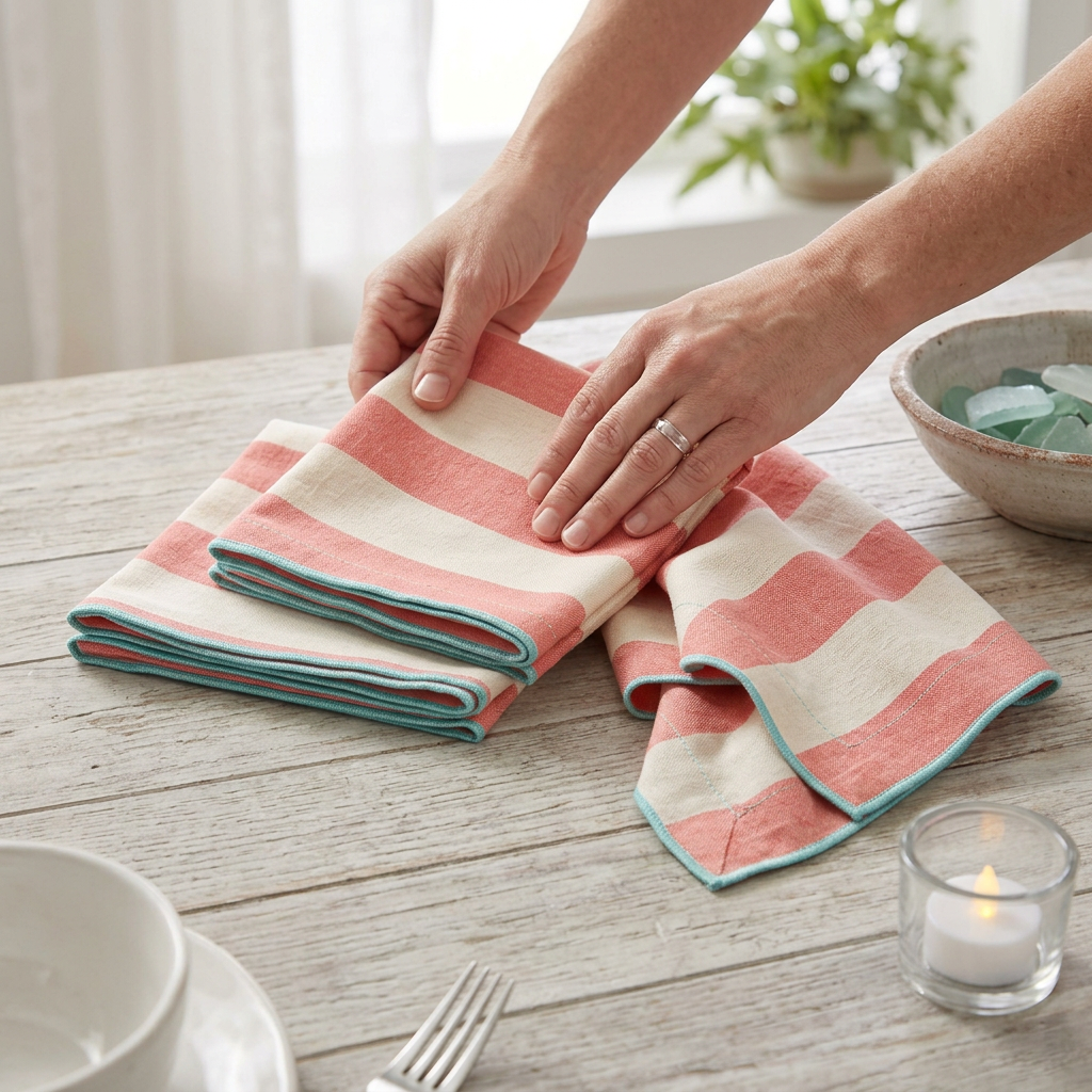 Coral Stripe Napkin Quartet placement