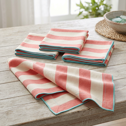 Coral Stripe Napkin Quartet main image