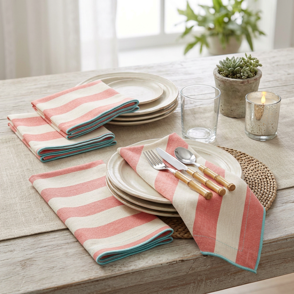 Coral Stripe Napkin Quartet alternate view