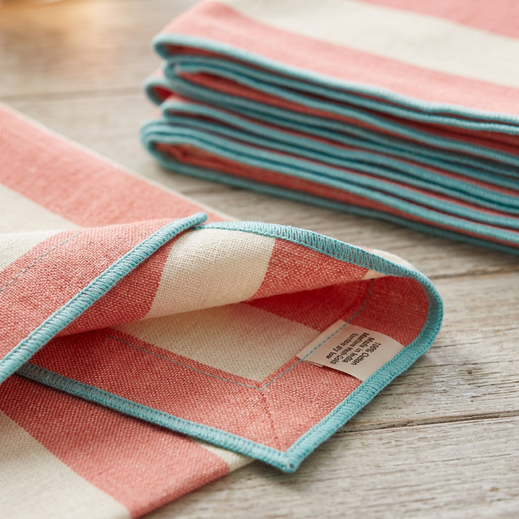 Coral Stripe Napkin Quartet edge detail
