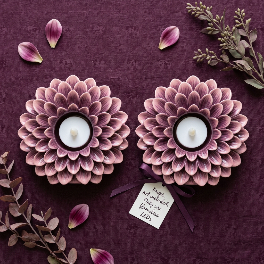 Dahlia LED Tealight Holder Duo overhead product concept