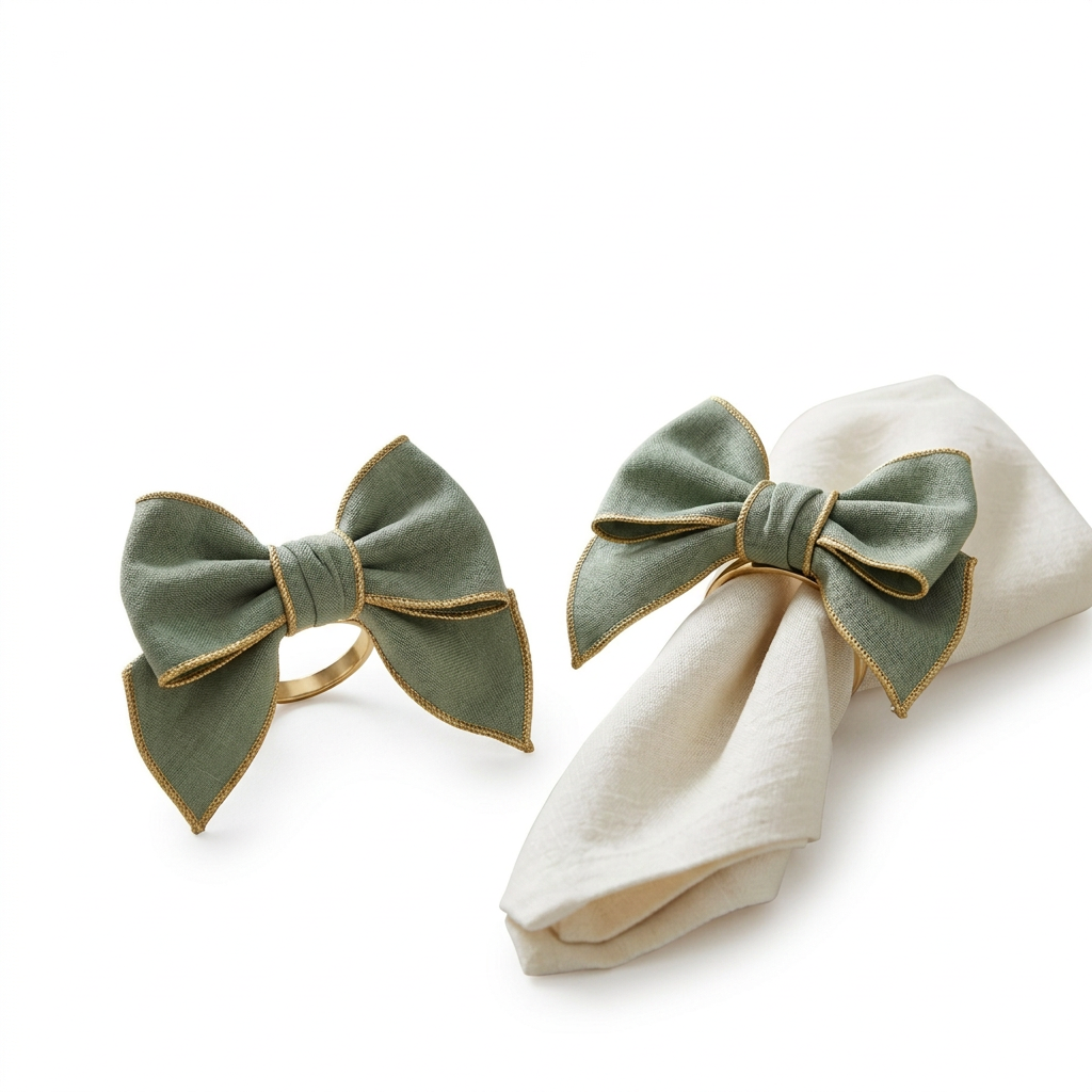Sage Ribbon Napkin Ring Duo white background