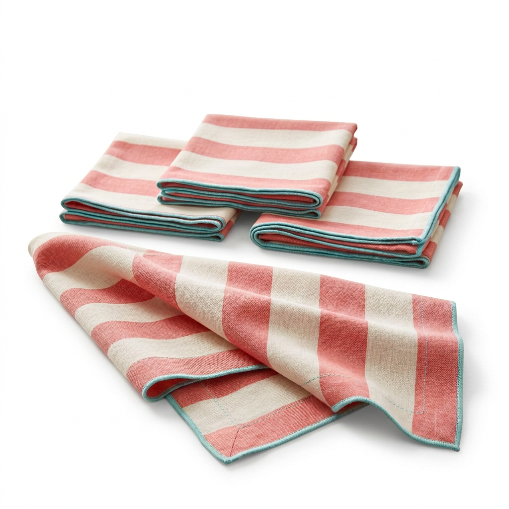 Coral Stripe Napkin Quartet white background