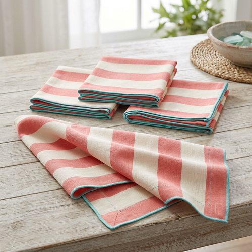 Coral Stripe Napkin Quartet - original design concept